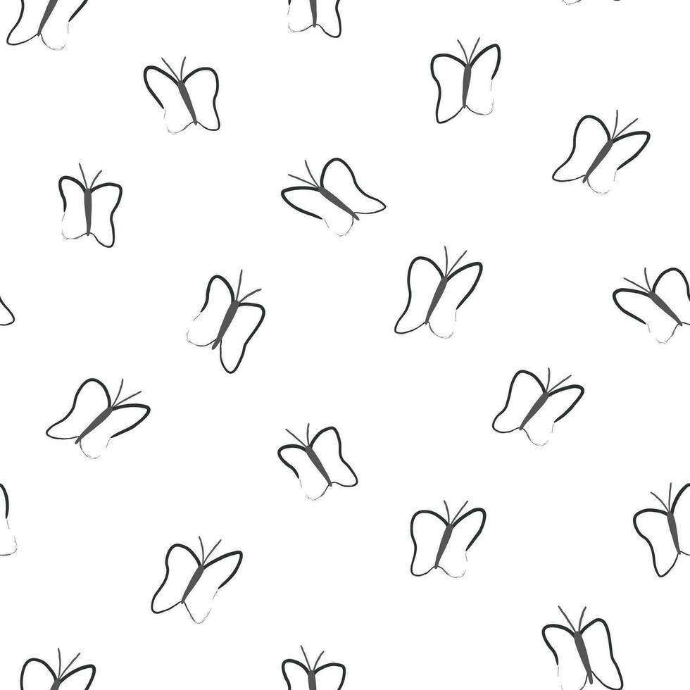 Seamless pattern with linear silhouette of a butterfly. A simple abstract delicate summer print. Vector graphics.
