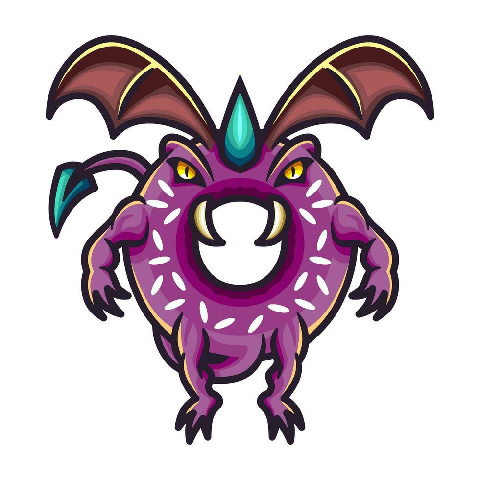 Free vector illustration of a scary bat donut monster sticker