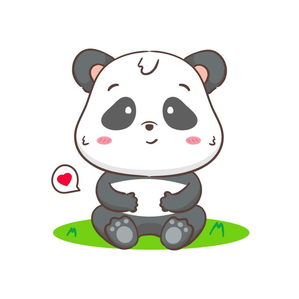 Cute panda sitting cartoon character. Kawaii adorable animal concept design. Isolated white background. Vector art illustration