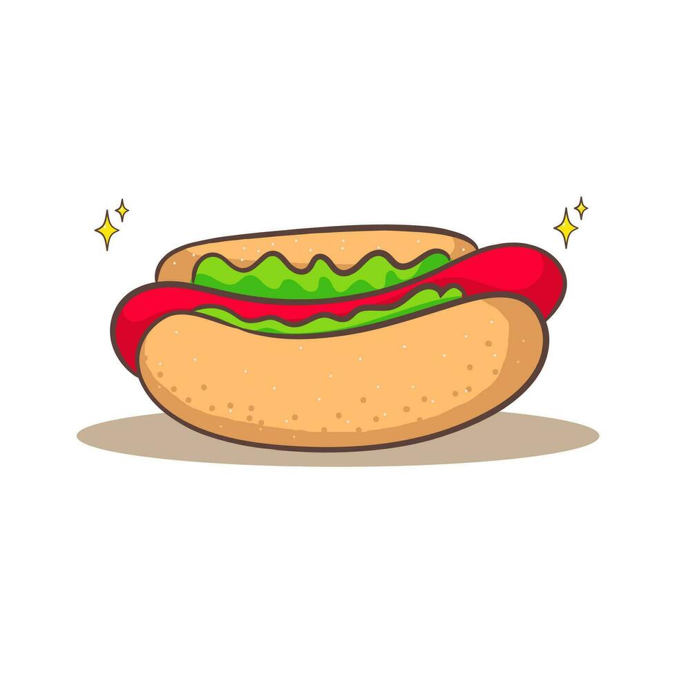 Hotdog cartoon flat style. Fast food concept design. Isolated white background. Vector art illustration.