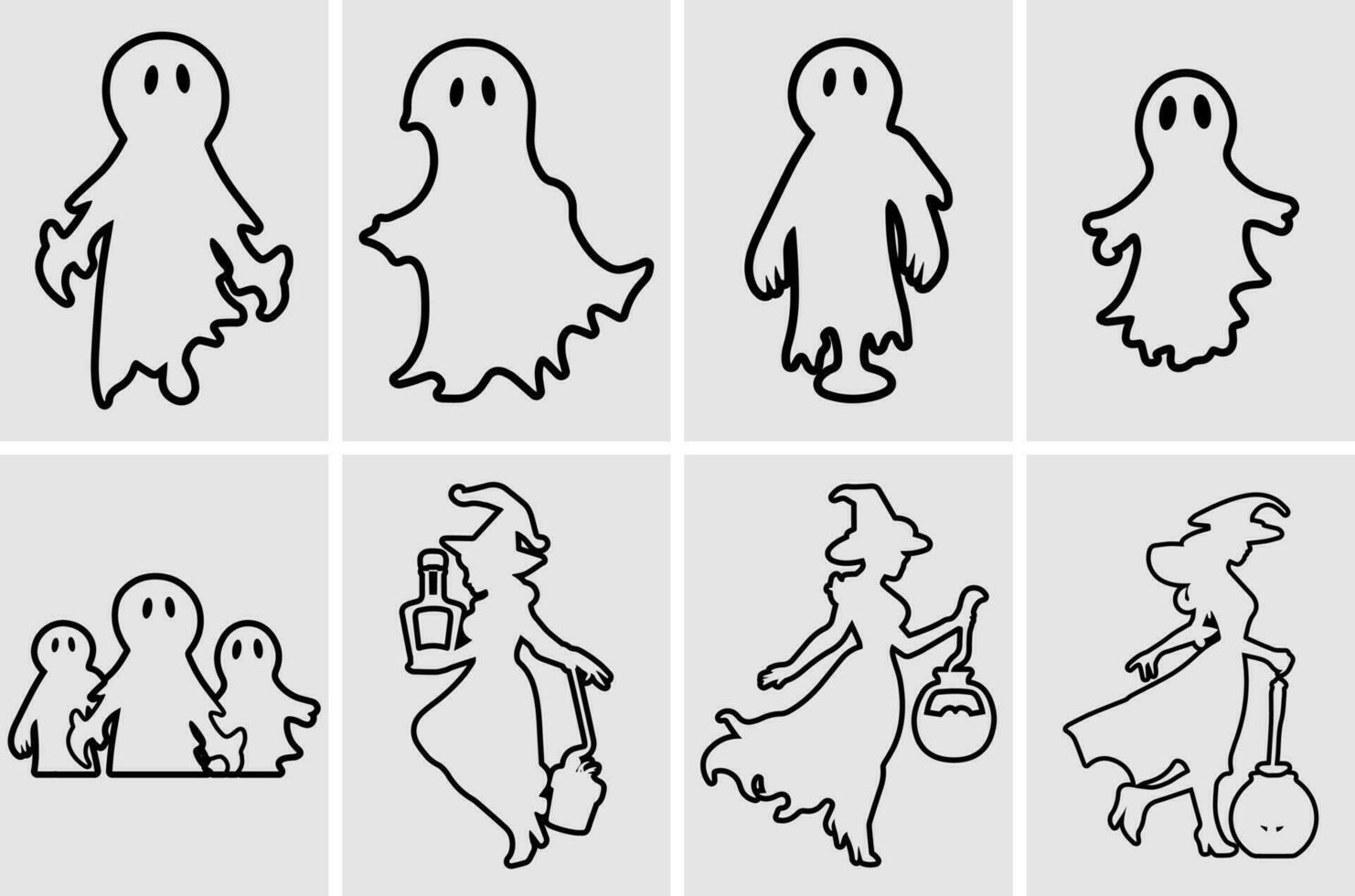 Silhouette of a halloween witch and ghost bundle vector