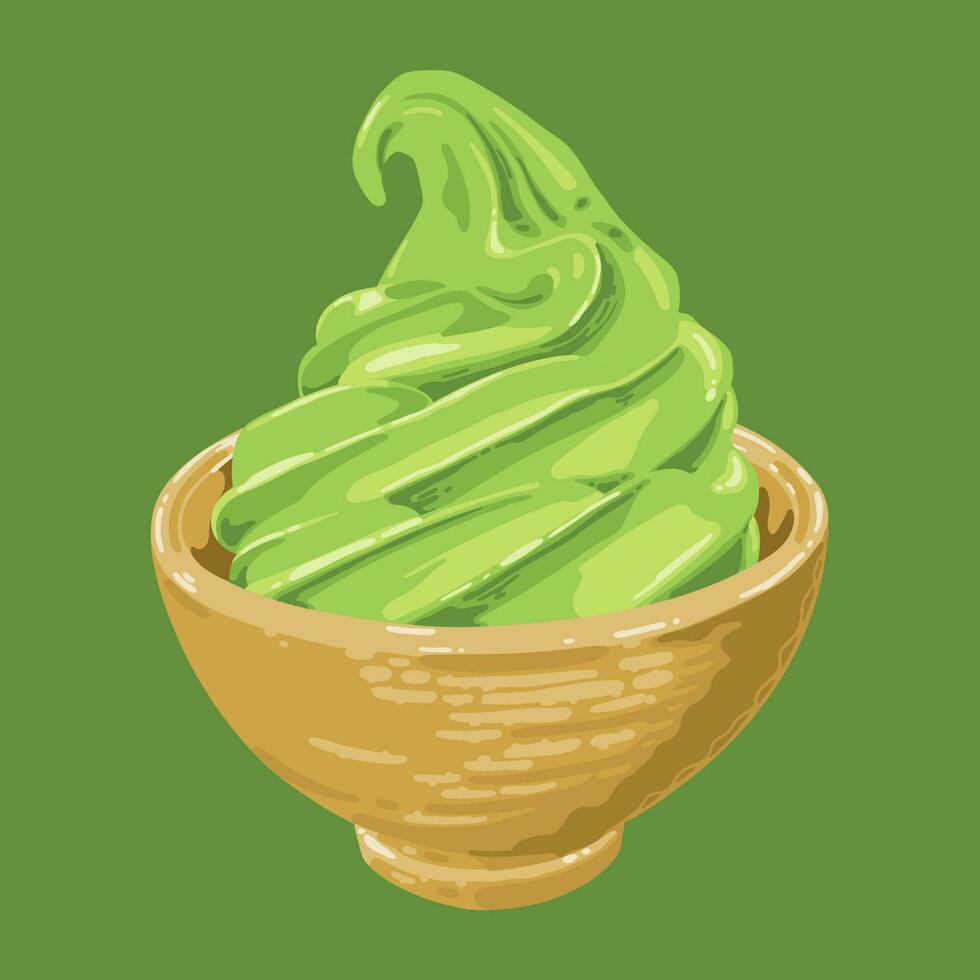 hielo crema matcha en cuenco vector