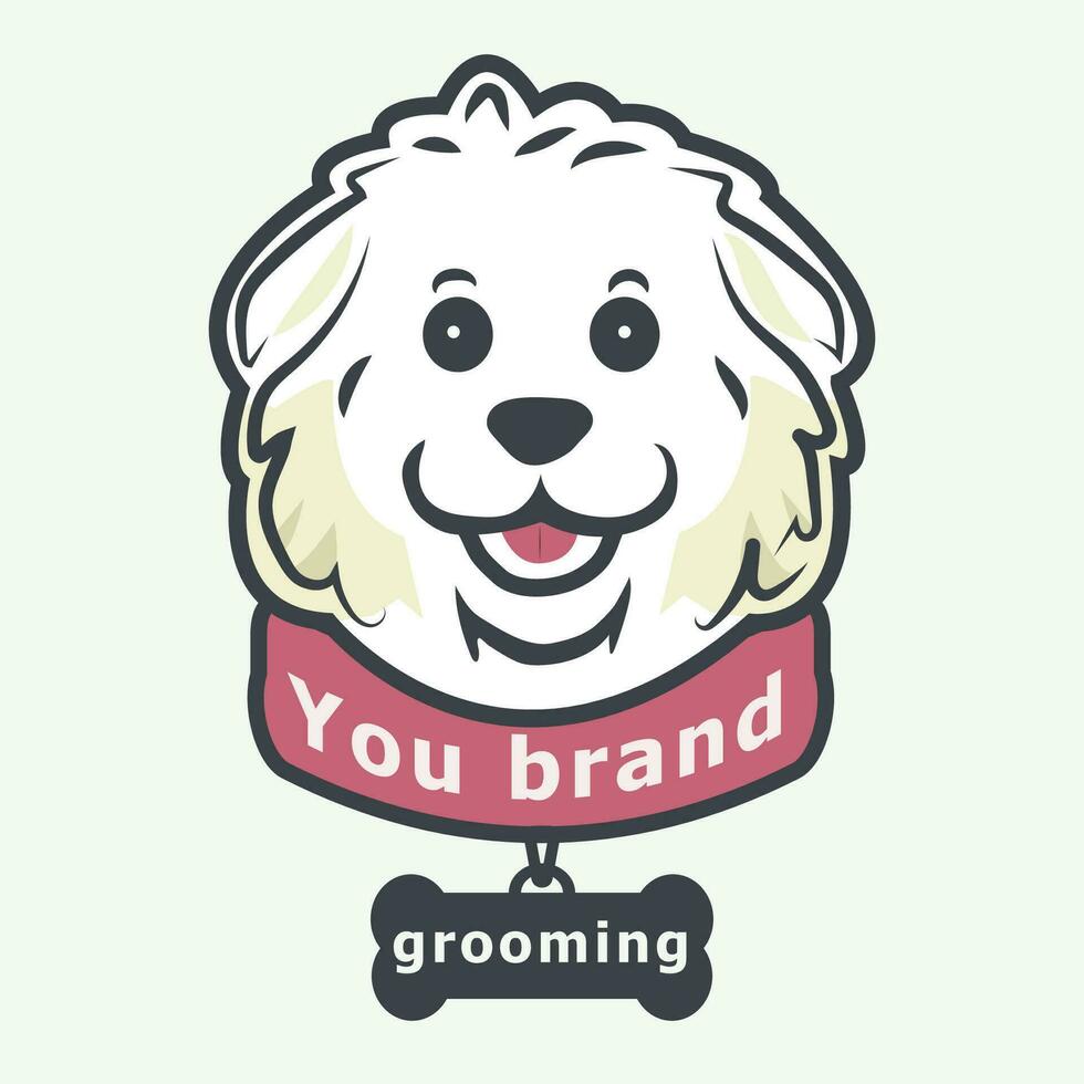 white fluffy dog head for logo, icon, illustration, branding, web design, social networks, postcard, poster, business card, invitation vector