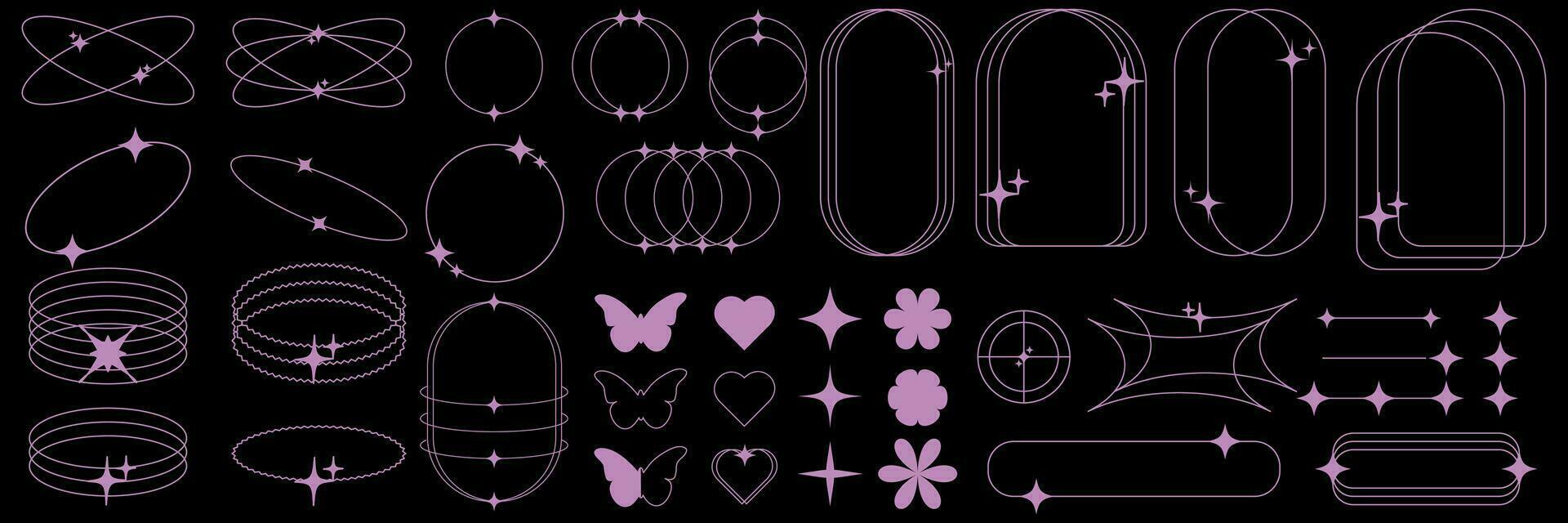 Modern minimalistic linear shapes. Arched frames with stars, heart, butterfly, geometric shapes., trendy linear frames with stars, geometric shapes. Vector illustration.