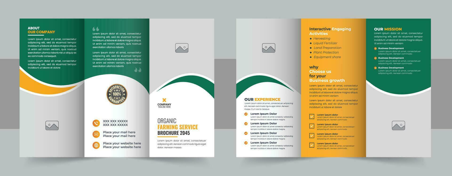 Lawn Care Trifold Brochure Template, Gardening, Landscaper or Agro firming services Tri fold Brochure Design vector