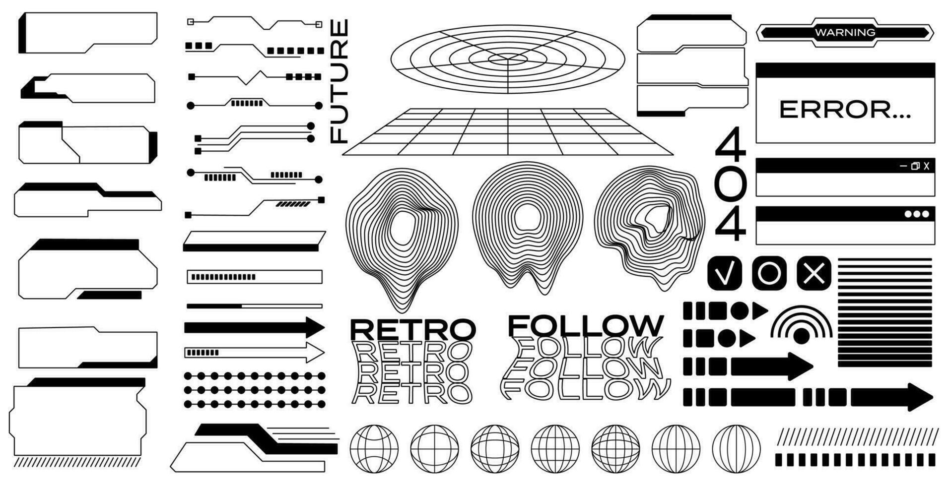 Elements of retrofuturistic geometry. Vector shapes in 2k style.