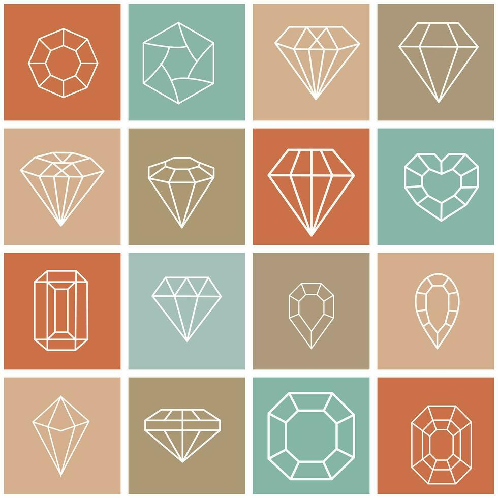 Diamonds and Gems line Icons set. Vector crystal and jewel linear logo design elements. Luxury and premium symbols in a minimal style