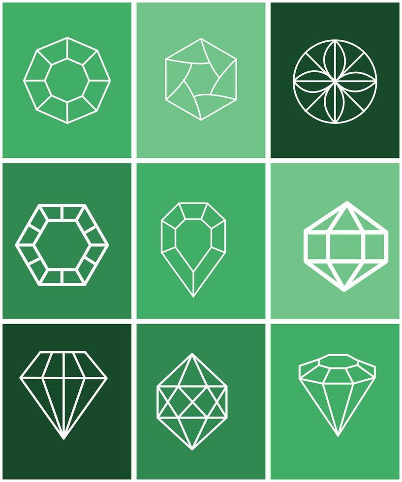 Diamonds and Gems line Icons set. Vector crystal and jewel linear logo design elements. Luxury and premium symbols in a minimal style