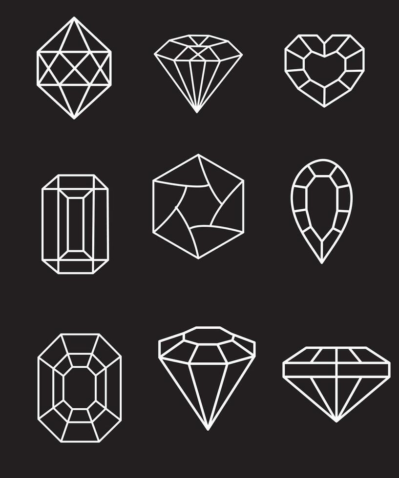 Diamonds and Gems line Icons set. Vector crystal and jewel linear logo design elements. Luxury and premium symbols in a minimal style