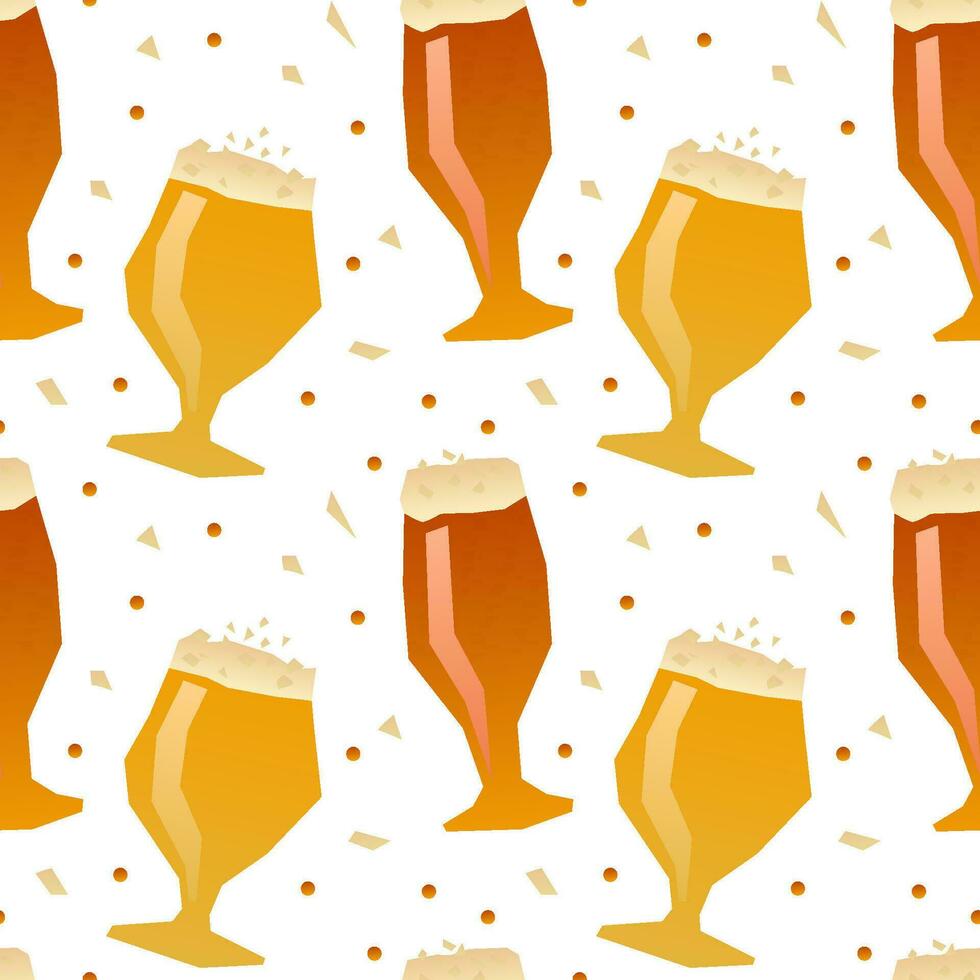 Patterning of draft beer mugs with foam on white background. Continuous repeat pattern vector