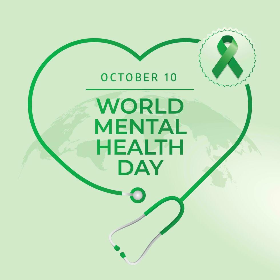 World Mental Health Day vector design template good for celebration usage. green ribbon vector design. flat ribbon design. flat design. vector eps 10.