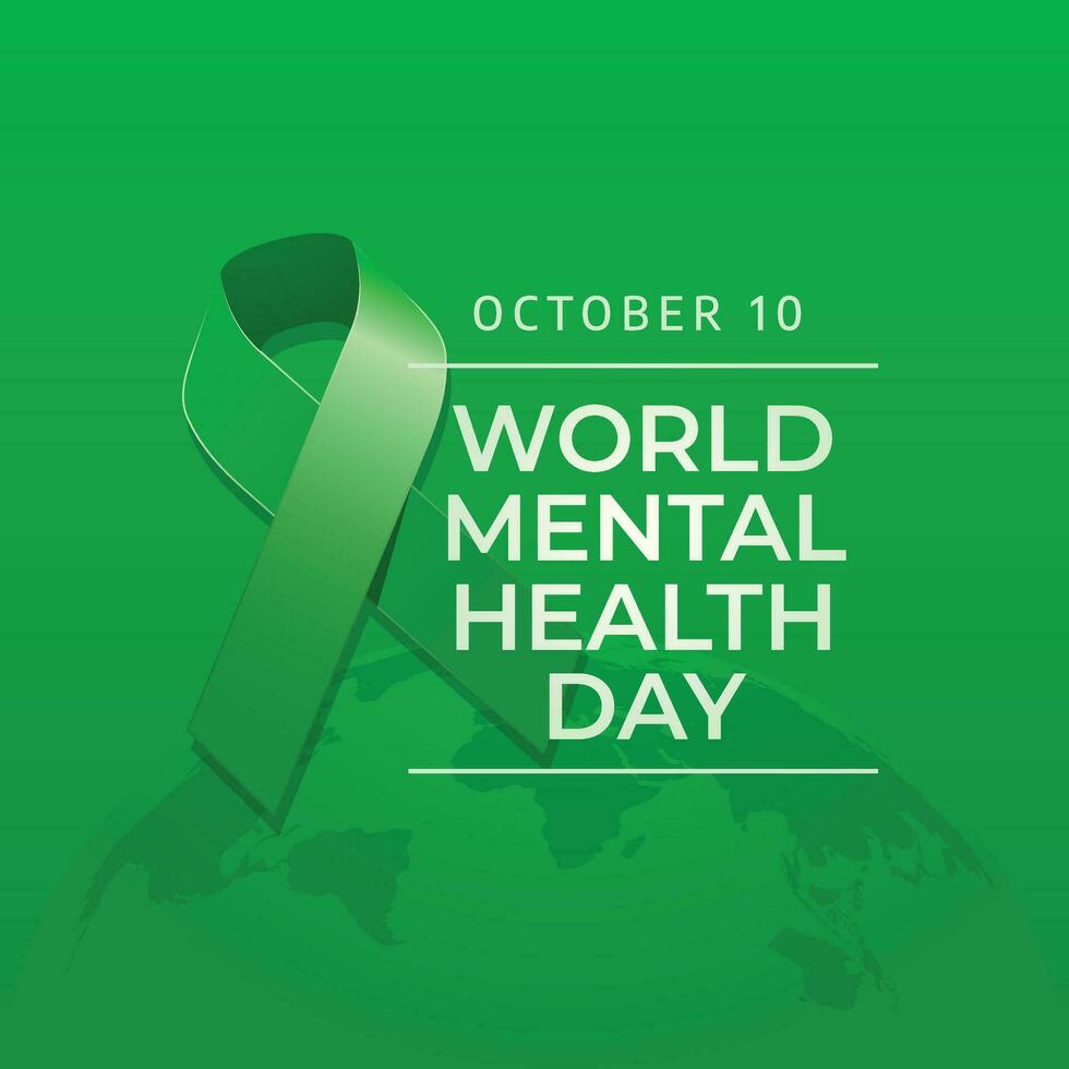 World Mental Health Day vector design template good for celebration usage. green ribbon vector design. flat ribbon design. flat design. vector eps 10.