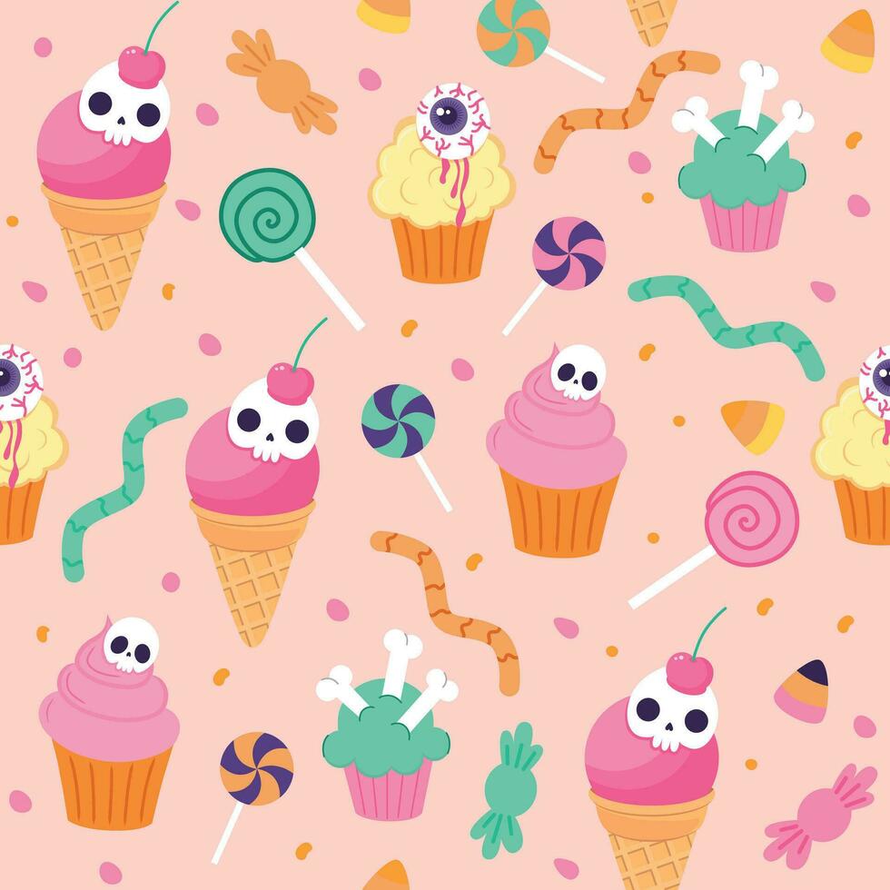 Pattern with sweets for Halloween on a pink background vector