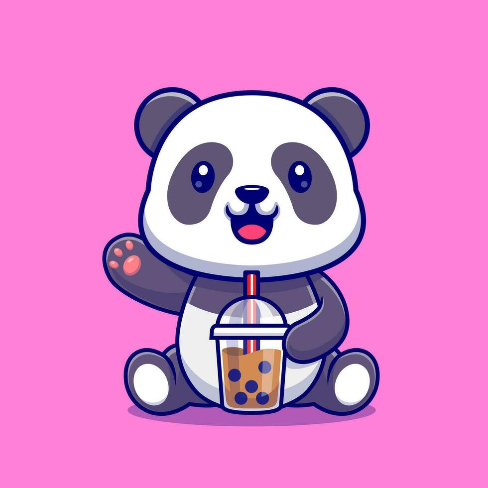 Cute Panda Drink Bubble Milk Tea Cartoon Vector Icon  Illustration. Animal Drink Icon Concept Isolated Premium  Vector. Flat Cartoon Style