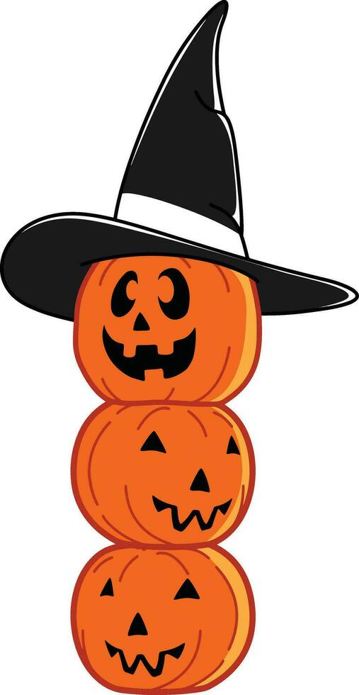 de miedo Víspera de Todos los Santos calabaza vistiendo un bruja sombrero en transparente fondo, contento Víspera de Todos los Santos decoración elemento, vector ilustración