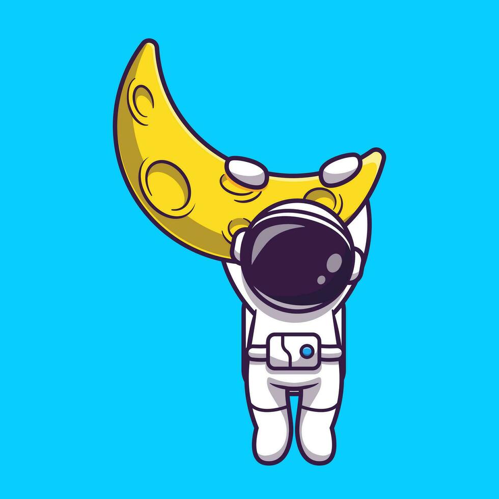 Astronaut Hanging On Moon Cartoon Vector Icon Illustration.  Science Technology Icon Concept Isolated Premium Vector.  Flat Cartoon Style