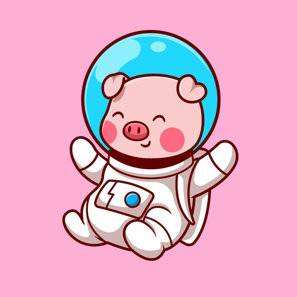 Cute Pig Astronaut Floating Cartoon Vector Icon Illustration.  Animal Technology Icon Concept Isolated Premium Vector.  Flat Cartoon Style