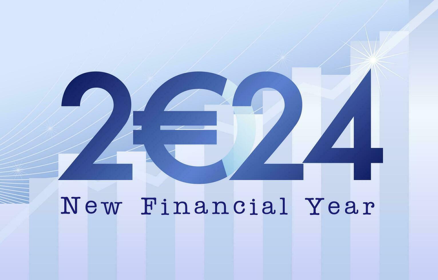 2024 financial logo with euro sign. Business background. The new financial year 2024 in Europe. Calendar title concept. Planner cover design. Isolated blue number 20 24. A Happy New Year 2024. vector