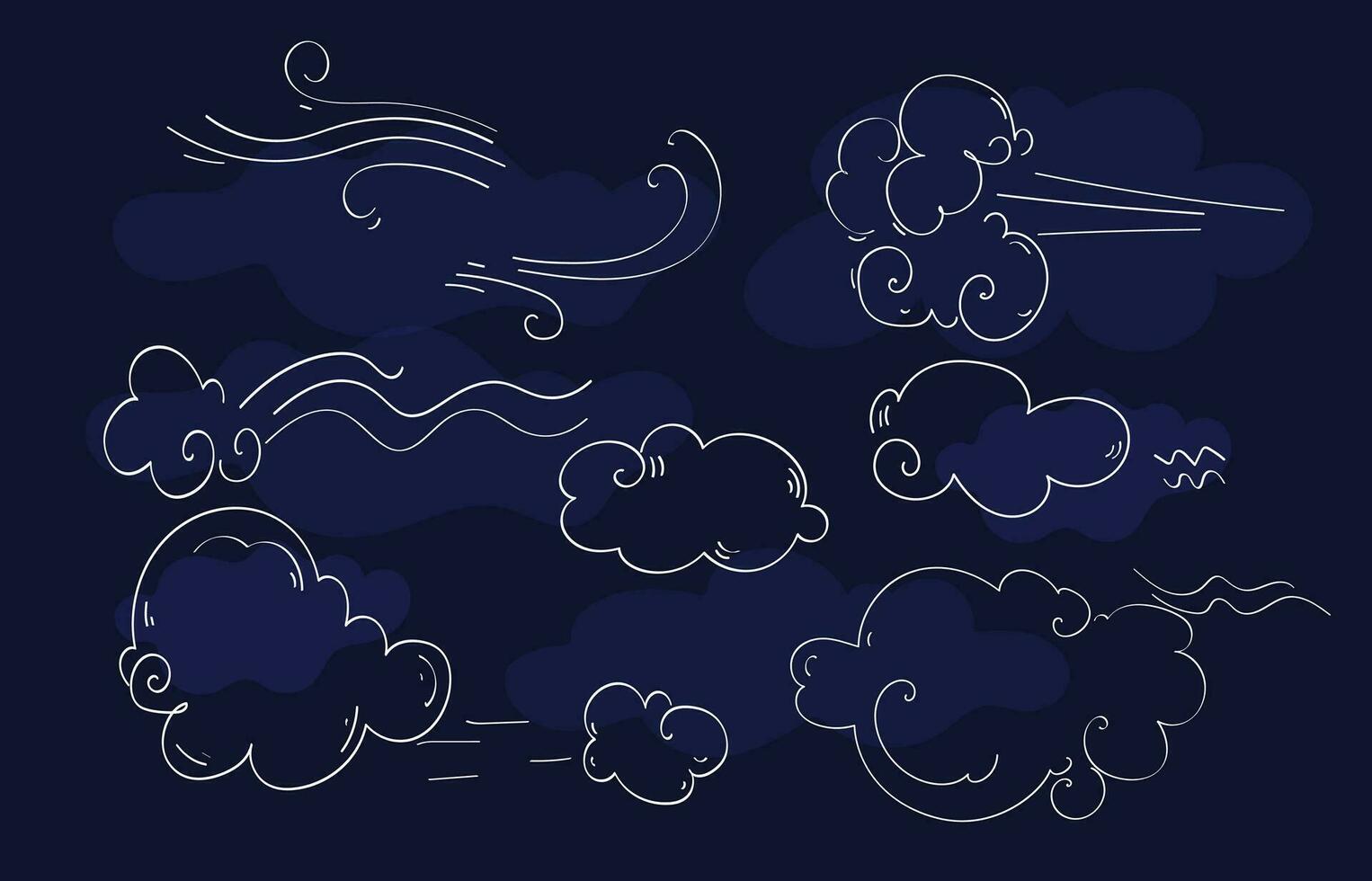 Doodle sketch style cloud set. vector