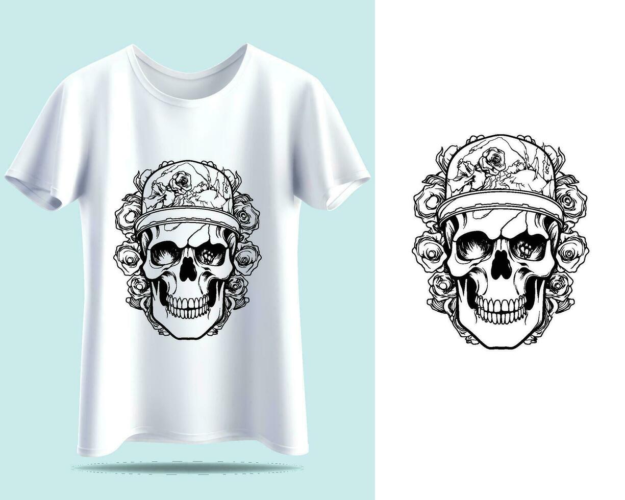 Black and White Bandana skull Design on White T-Shirt vector