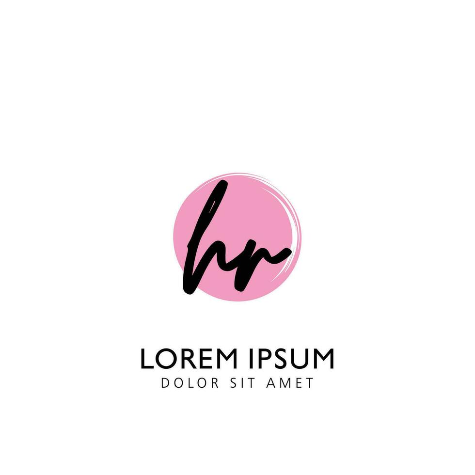 HR Initial Handwriting Circle Brush Template Design vector