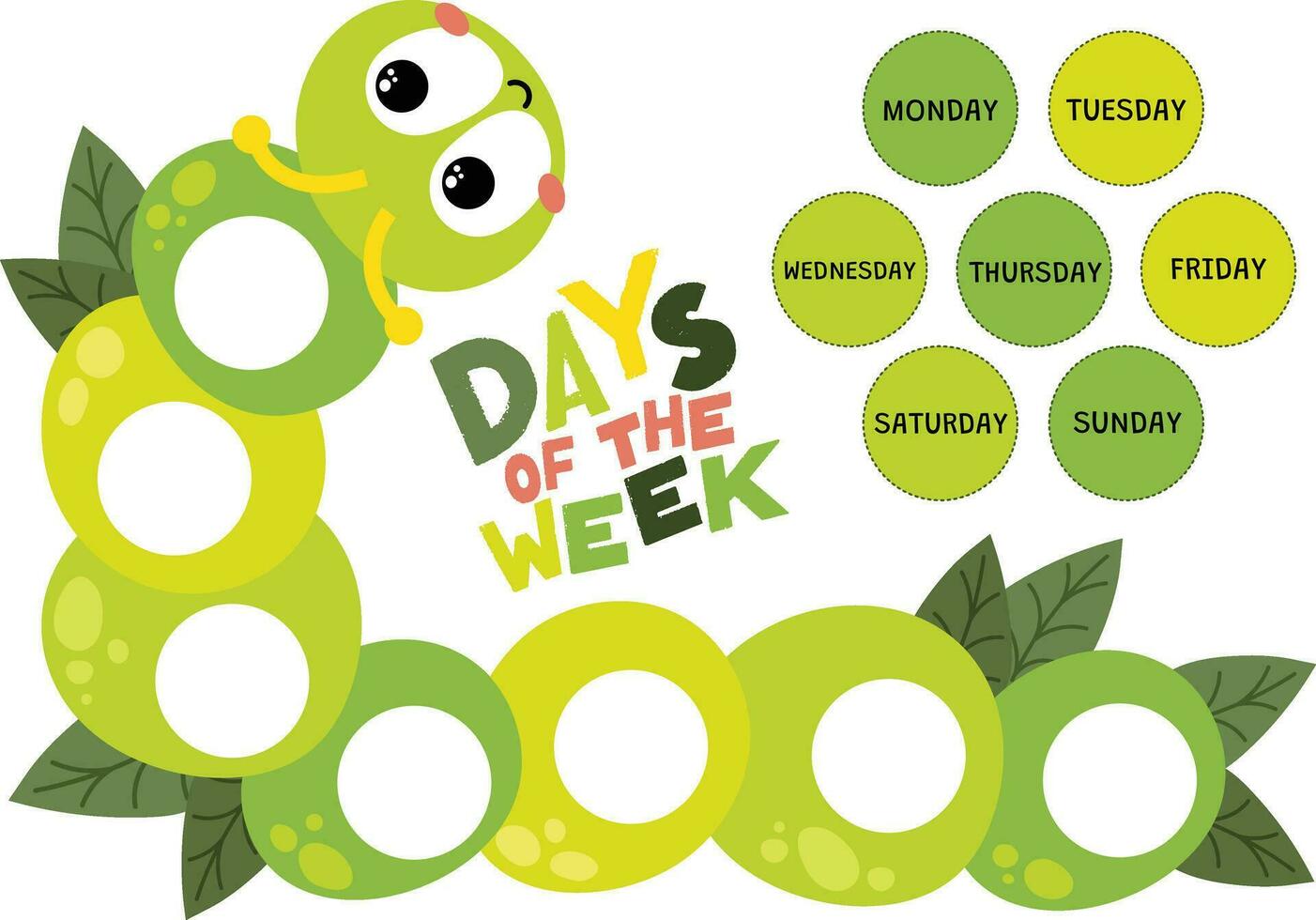 flat design vector cute cut and paste days of the week printable worksheet for kids activity