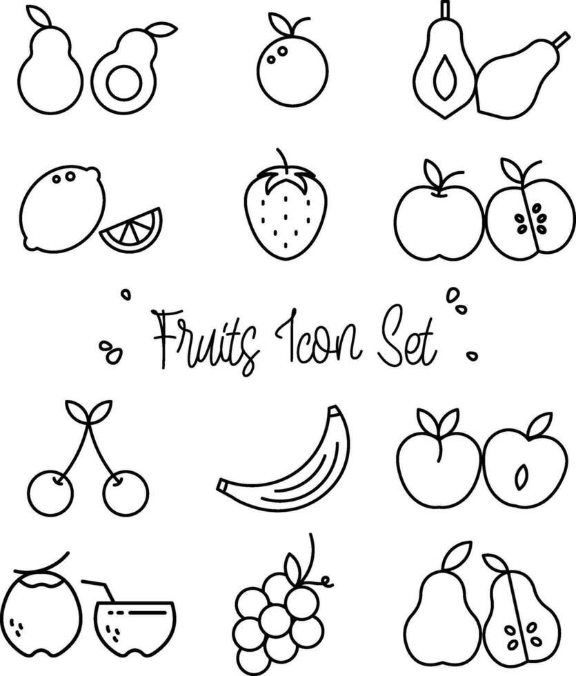 plano diseño vector linda frutas icono conjunto colección símbolo