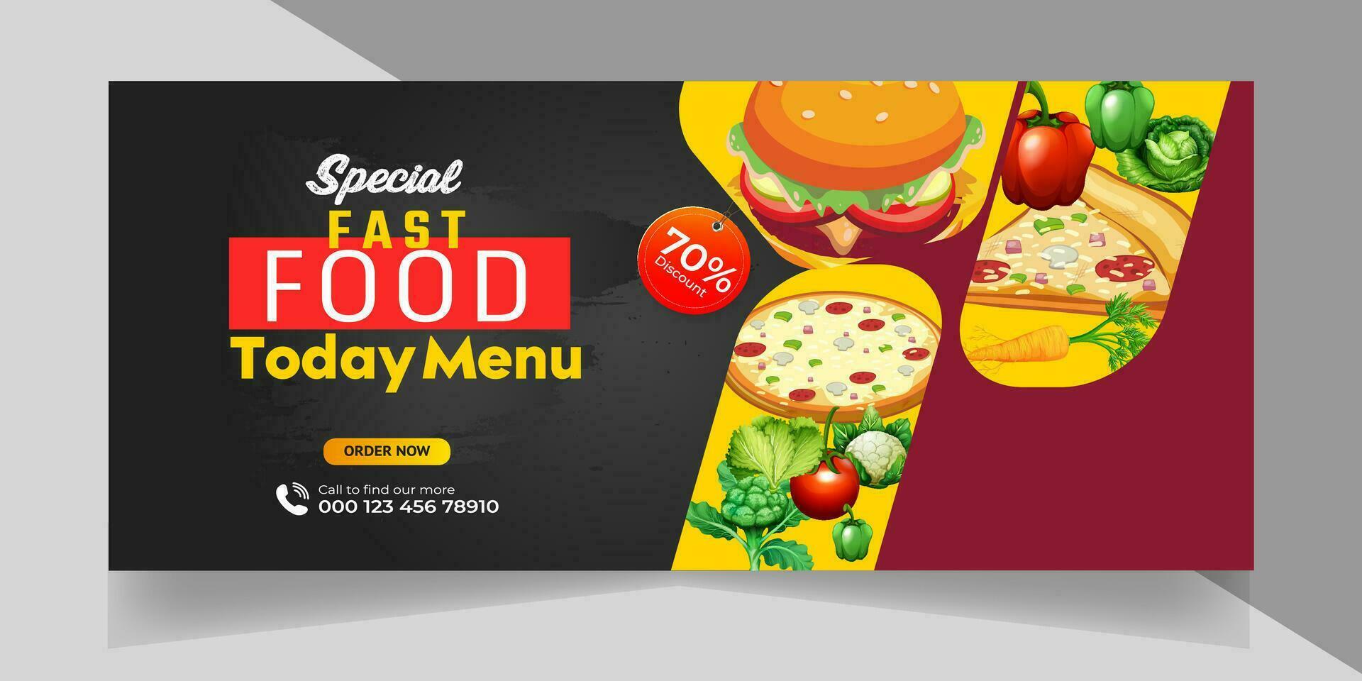 Delicious Fast Food Pizza banner with social media post template Banner, Restaurant discount food Burger banner Design, Food menu social media cover template. vector