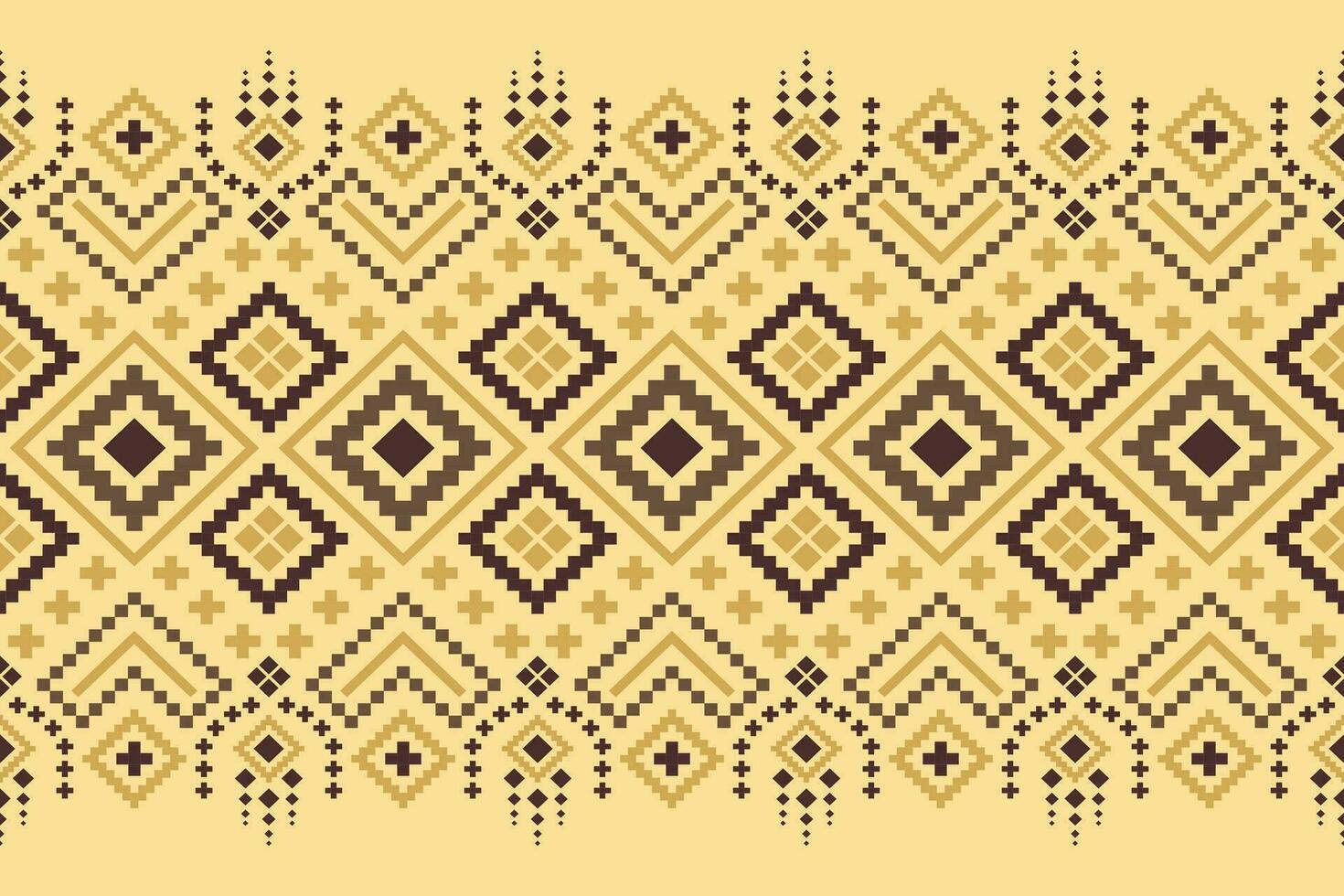 Yellow vintages cross stitch traditional ethnic pattern paisley flower Ikat background abstract Aztec African Indonesian Indian seamless pattern for fabric print cloth dress carpet curtains and sarong vector