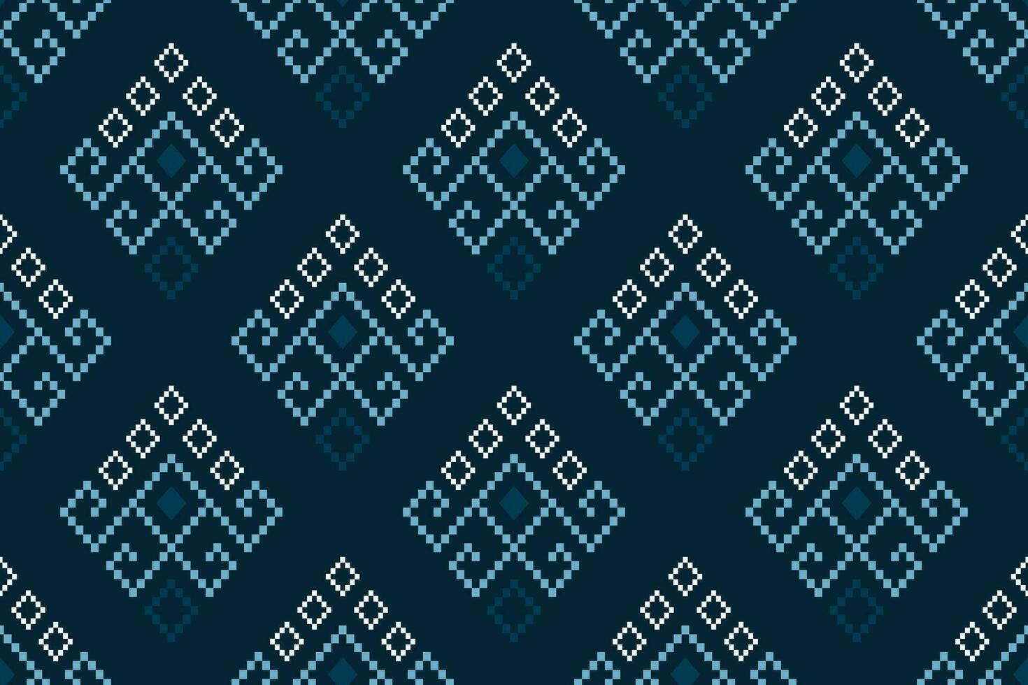 Indigo navy blue geometric traditional ethnic pattern Ikat seamless pattern border abstract design for fabric print cloth dress carpet curtains and sarong Aztec African Indian Indonesian vector
