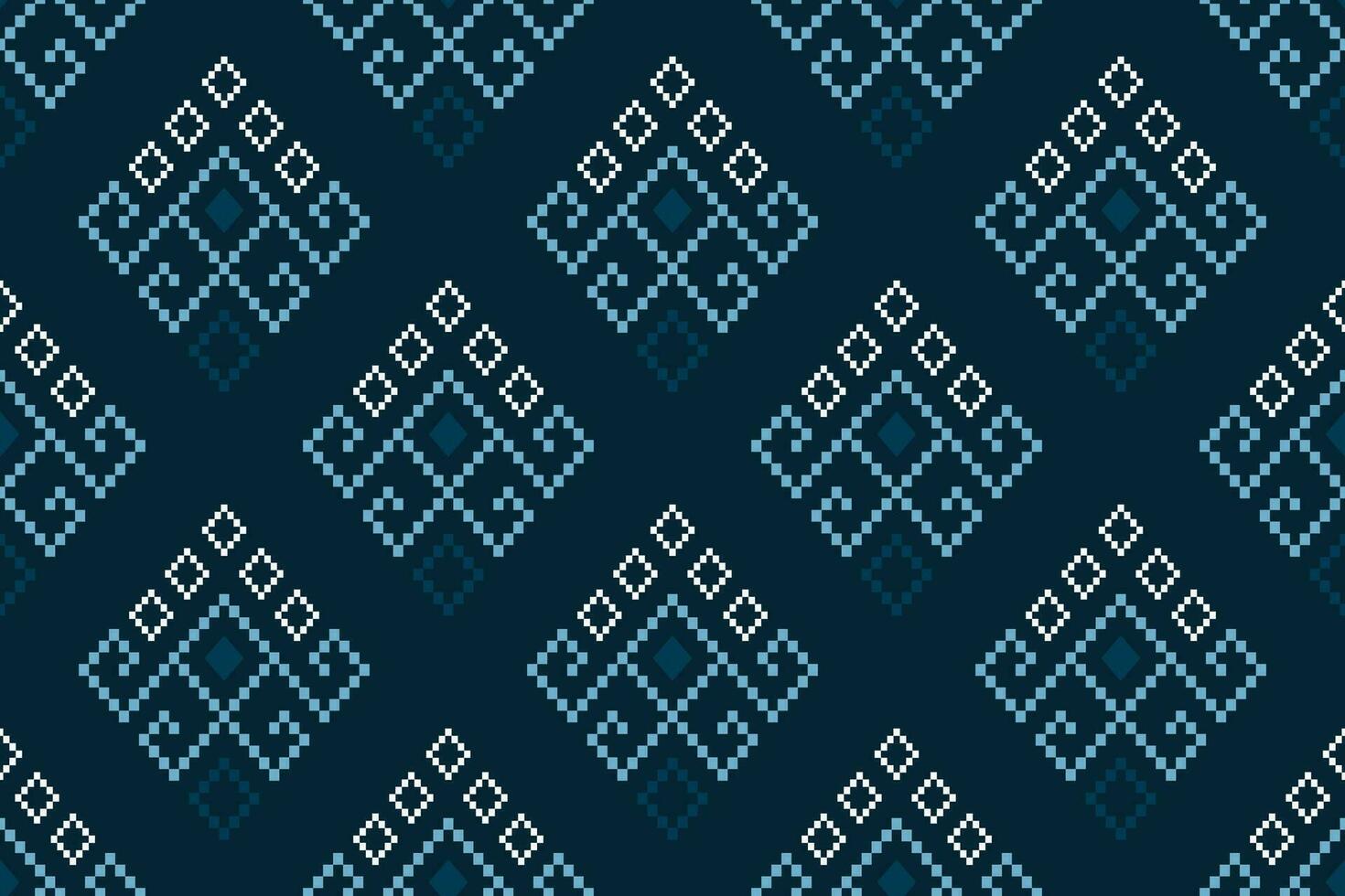 Indigo navy blue geometric traditional ethnic pattern Ikat seamless pattern border abstract design for fabric print cloth dress carpet curtains and sarong Aztec African Indian Indonesian vector