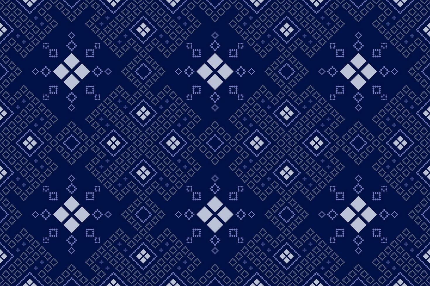 Indigo navy blue geometric traditional ethnic pattern Ikat seamless pattern border abstract design for fabric print cloth dress carpet curtains and sarong Aztec African Indian Indonesian vector