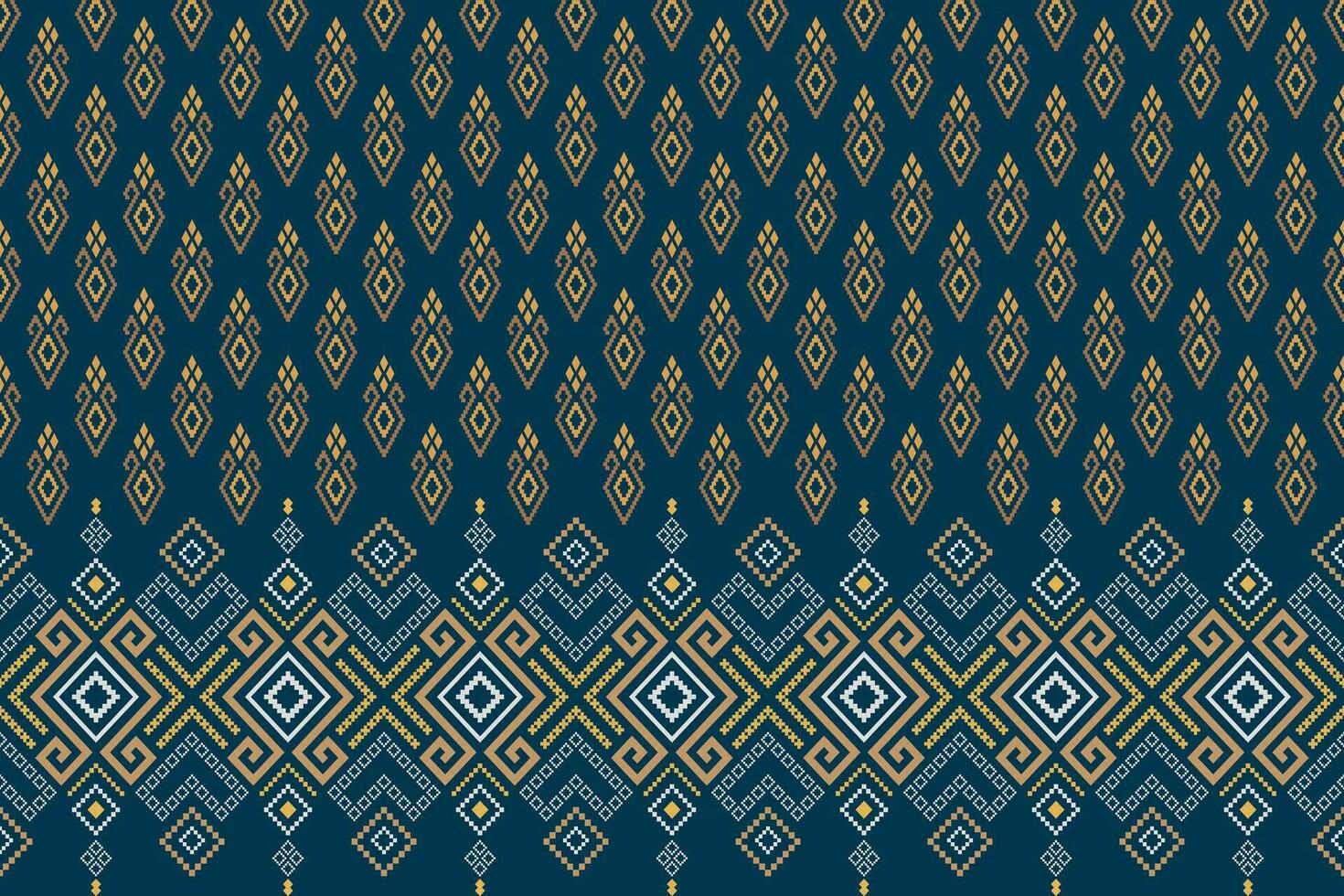 Indigo navy blue geometric traditional ethnic pattern Ikat seamless pattern border abstract design for fabric print cloth dress carpet curtains and sarong Aztec African Indian Indonesian vector