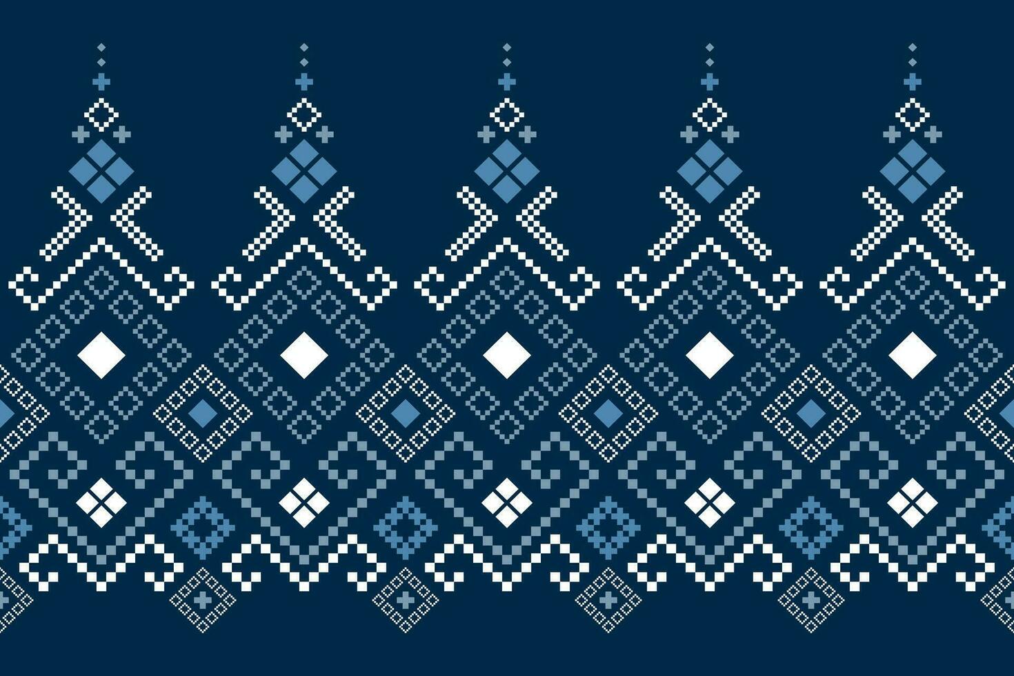 Indigo navy blue geometric traditional ethnic pattern Ikat seamless pattern border abstract design for fabric print cloth dress carpet curtains and sarong Aztec African Indian Indonesian vector