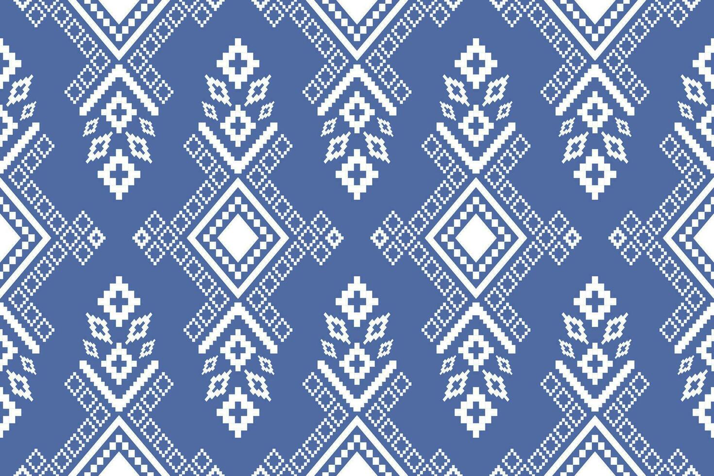 Indigo navy blue geometric traditional ethnic pattern Ikat seamless pattern border abstract design for fabric print cloth dress carpet curtains and sarong Aztec African Indian Indonesian vector