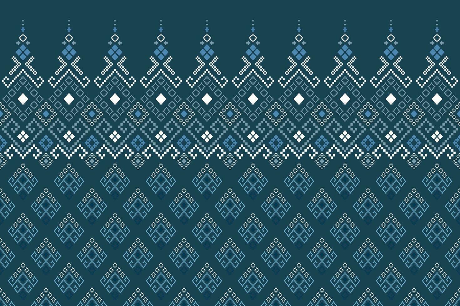 Indigo navy blue geometric traditional ethnic pattern Ikat seamless pattern border abstract design for fabric print cloth dress carpet curtains and sarong Aztec African Indian Indonesian vector