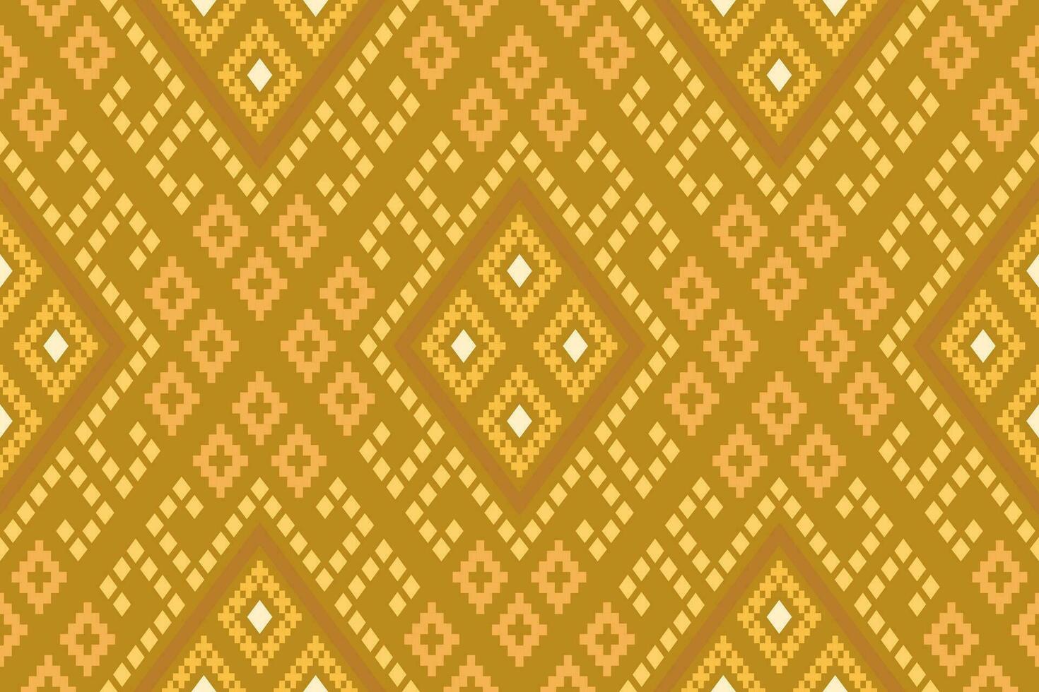 Yellow vintages cross stitch traditional ethnic pattern paisley flower Ikat background abstract Aztec African Indonesian Indian seamless pattern for fabric print cloth dress carpet curtains and sarong vector