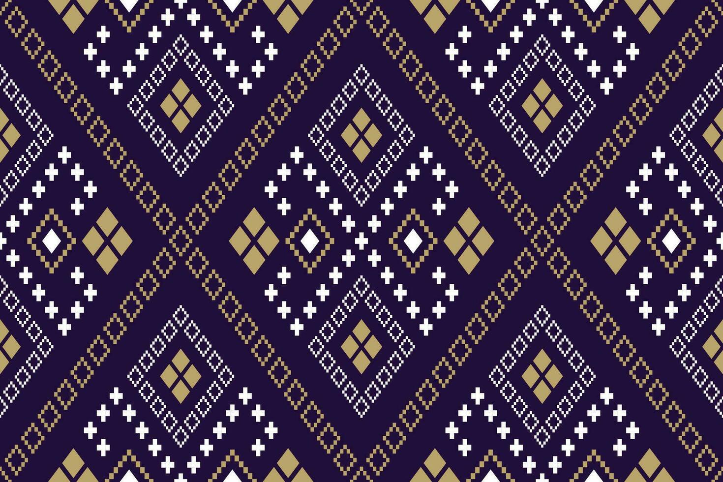Purple cross stitch traditional ethnic pattern paisley flower Ikat background abstract Aztec African Indonesian Indian seamless pattern for fabric print cloth dress carpet curtains and sarong vector