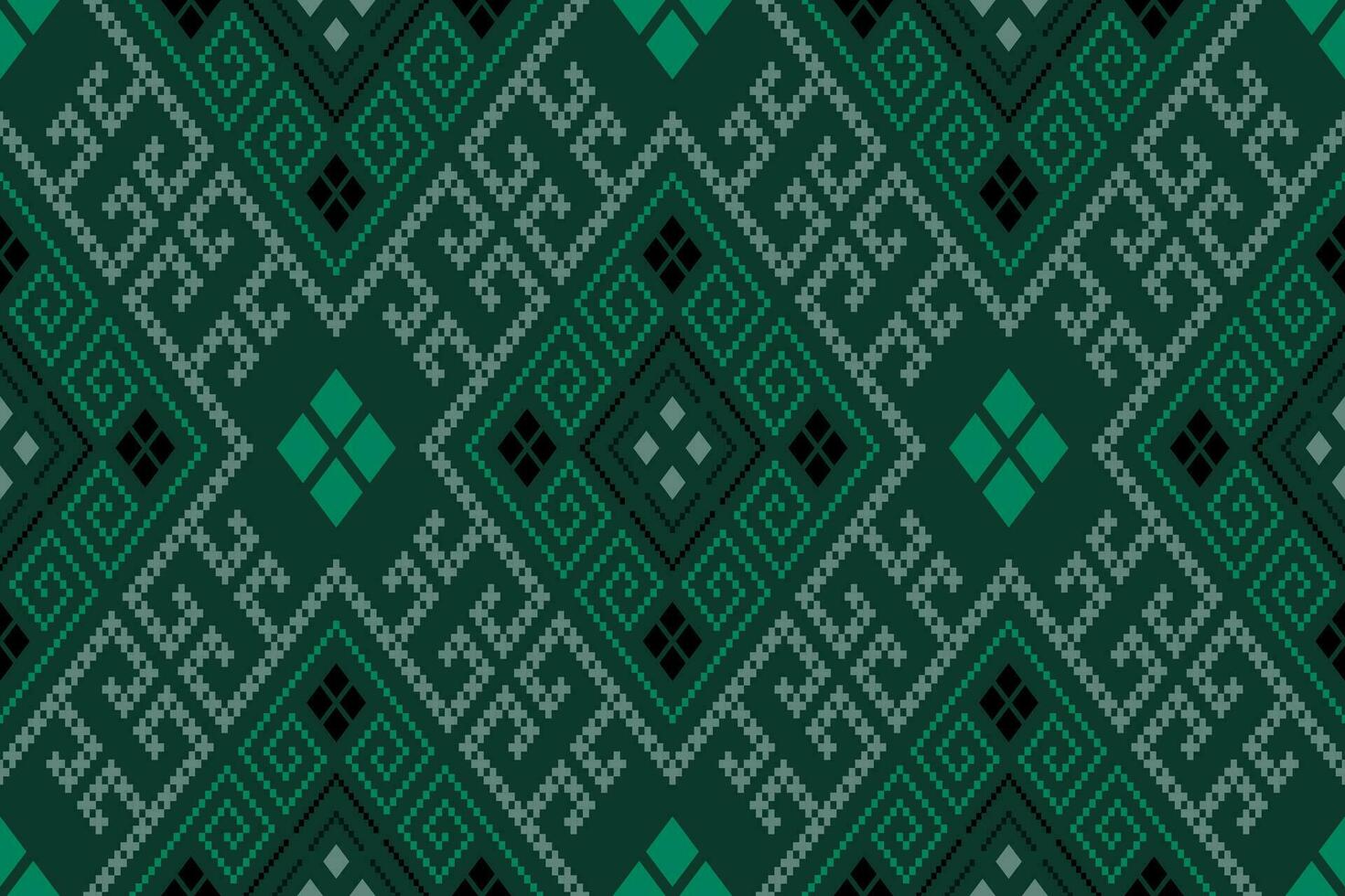Green Cross stitch colorful geometric traditional ethnic pattern Ikat seamless pattern border abstract design for fabric print cloth dress carpet curtains and sarong Aztec African Indian Indonesian vector