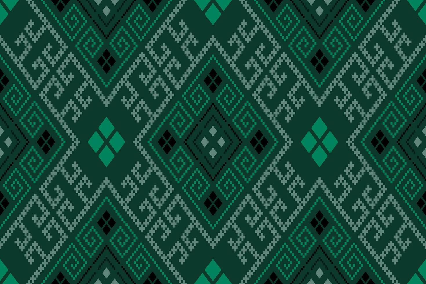 Green Cross stitch colorful geometric traditional ethnic pattern Ikat seamless pattern border abstract design for fabric print cloth dress carpet curtains and sarong Aztec African Indian Indonesian vector