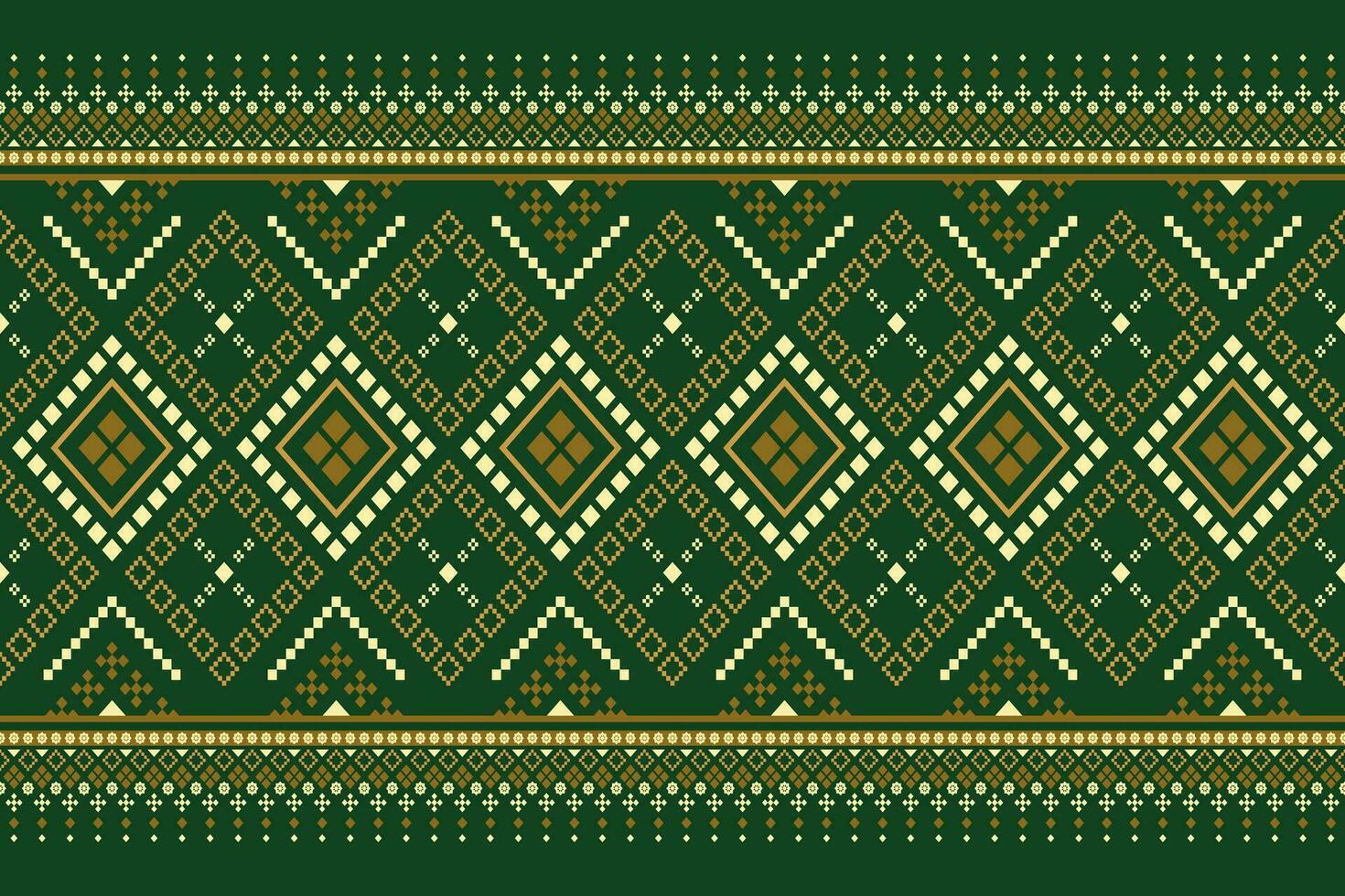 Green Cross stitch colorful geometric traditional ethnic pattern Ikat seamless pattern border abstract design for fabric print cloth dress carpet curtains and sarong Aztec African Indian Indonesian vector