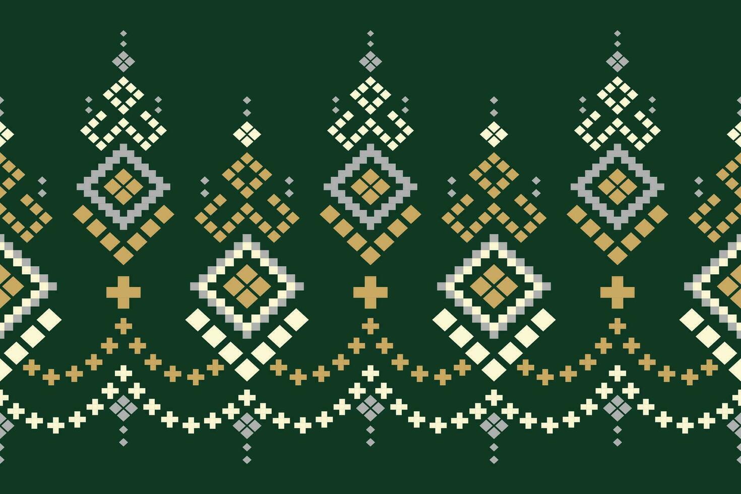 Green Cross stitch colorful geometric traditional ethnic pattern Ikat seamless pattern border abstract design for fabric print cloth dress carpet curtains and sarong Aztec African Indian Indonesian vector