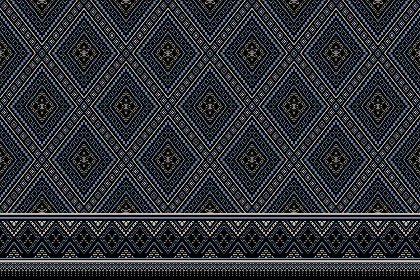 Indigo navy blue geometric traditional ethnic pattern Ikat seamless pattern border abstract design for fabric print cloth dress carpet curtains and sarong Aztec African Indian Indonesian vector