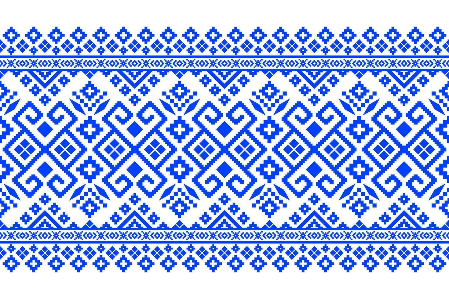 Indigo navy blue geometric traditional ethnic pattern Ikat seamless pattern border abstract design for fabric print cloth dress carpet curtains and sarong Aztec African Indian Indonesian vector