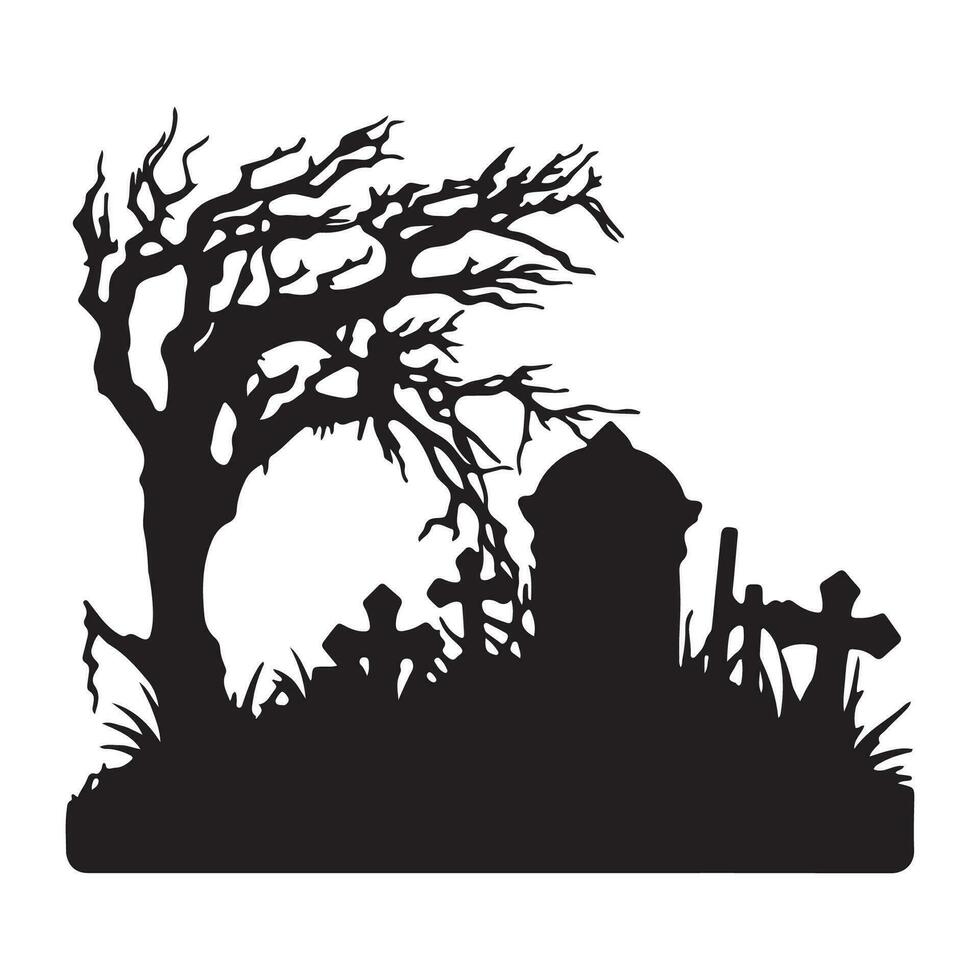 Scary grave halloween design with siluet style and black and white color vector