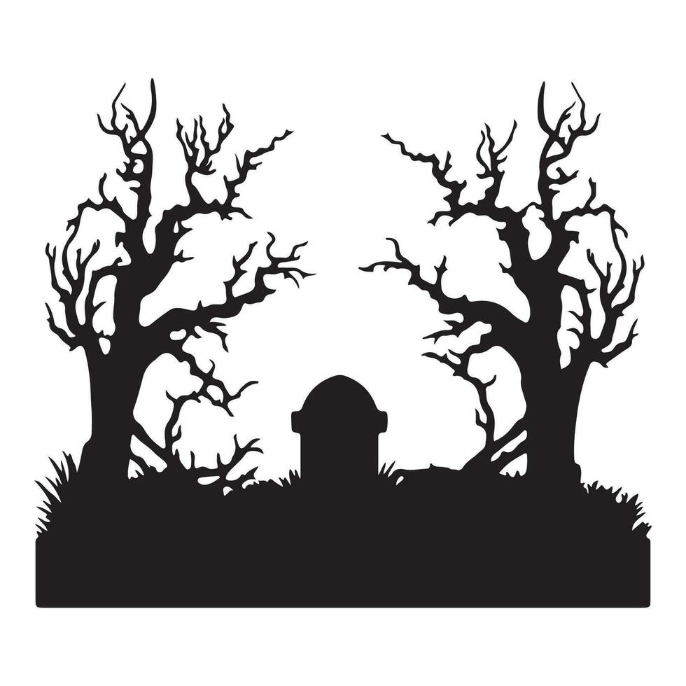 Scary grave halloween design with siluet style and black and white color vector