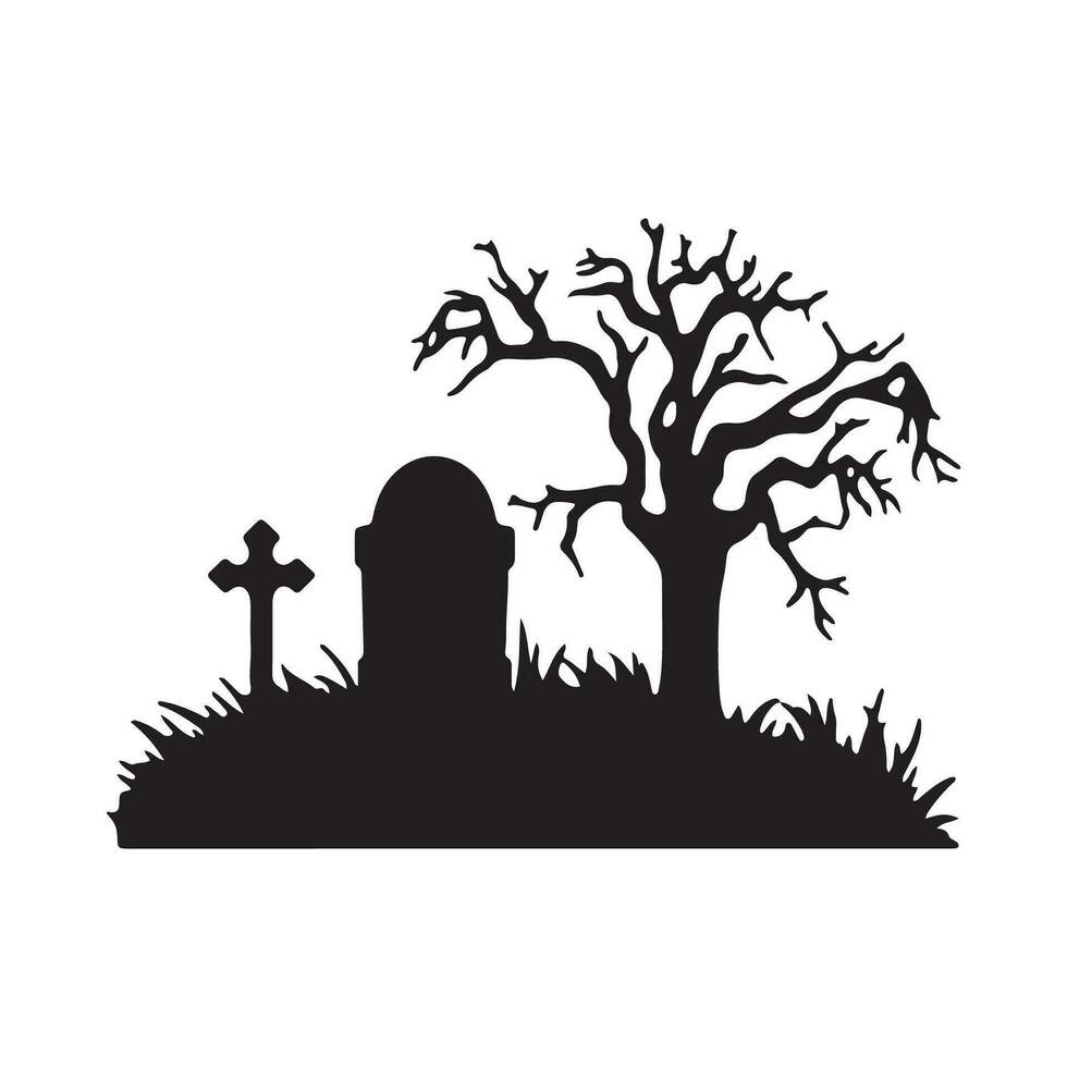 Scary grave halloween design with siluet style and black and white color vector