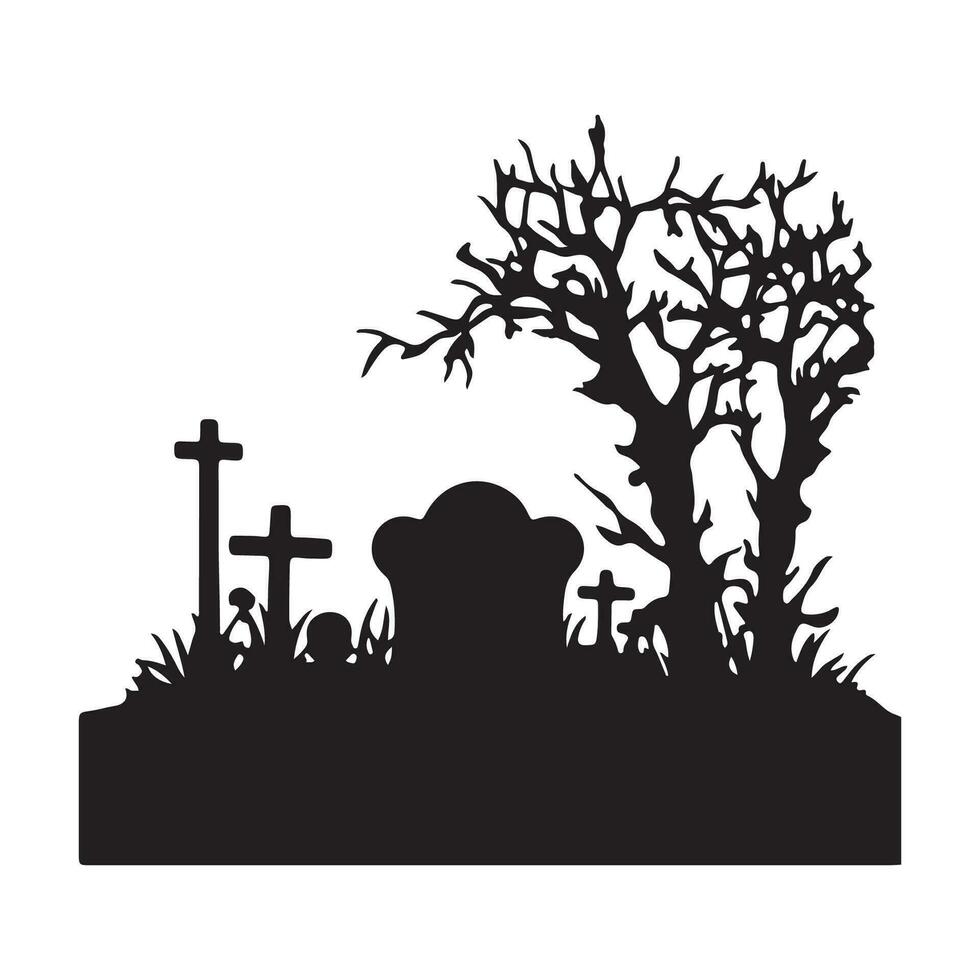 Scary grave halloween design with siluet style and black and white color vector