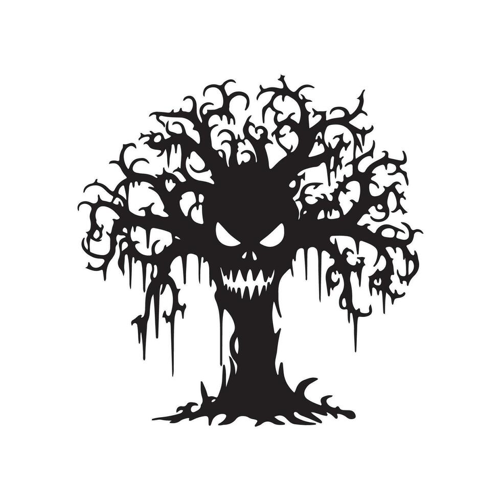 Scary tree halloween design with siluet style and black and white color vector