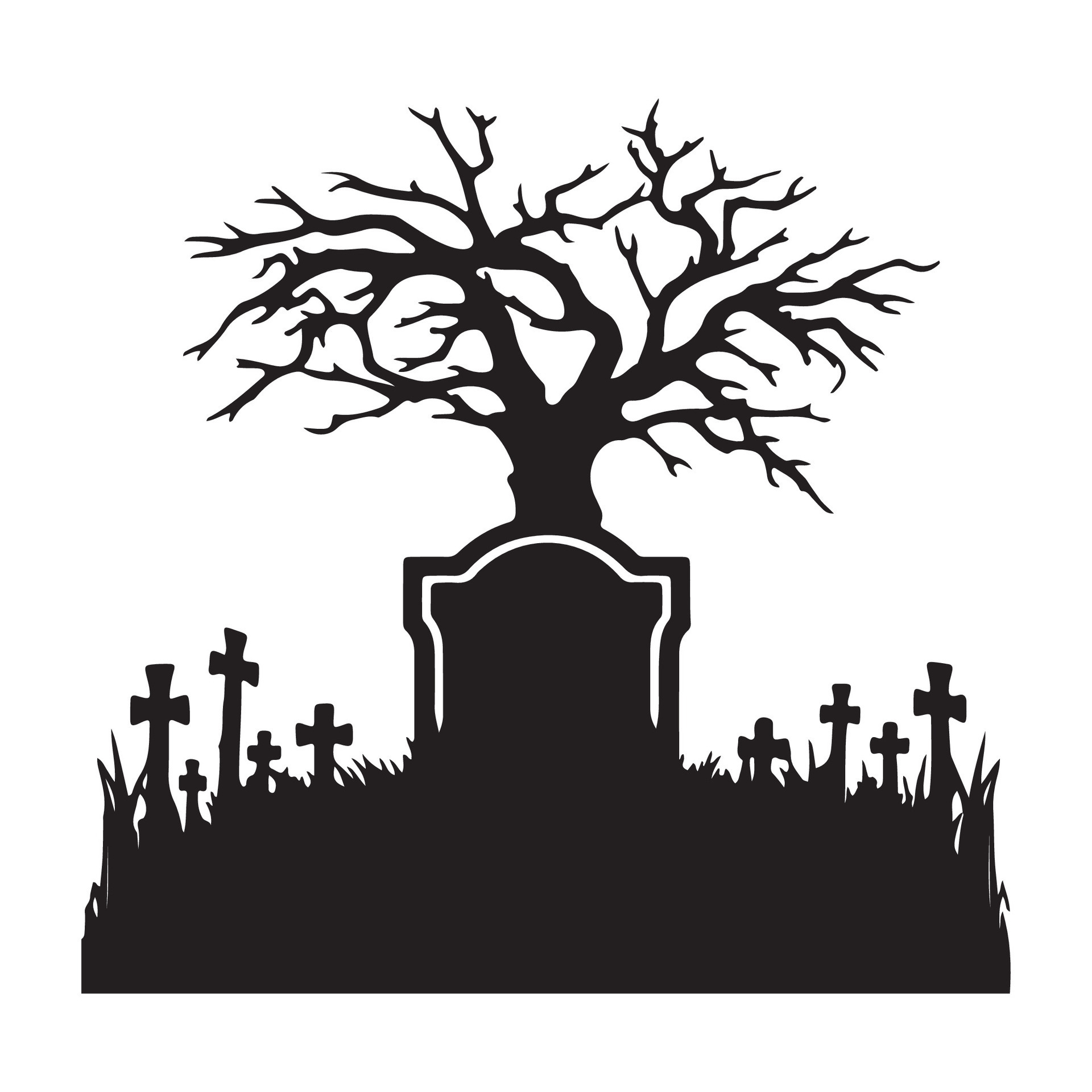 Scary grave halloween design with siluet style and black and white ...